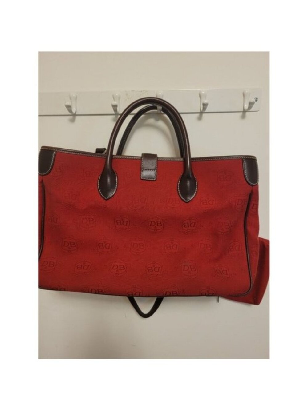 Dooney & Bourke Red Canvas Leather Satchel Tote Bag Matching Pouch Classic Prep - Picture 12 of 12
